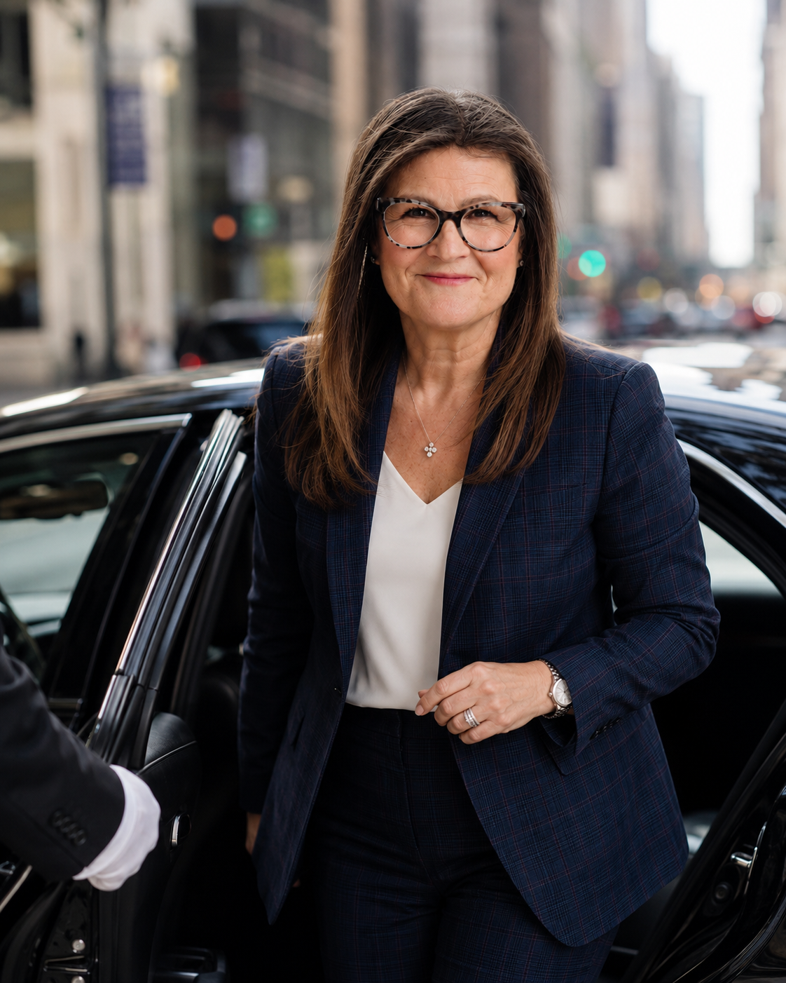Crystal Langdon arriving for a client meeting